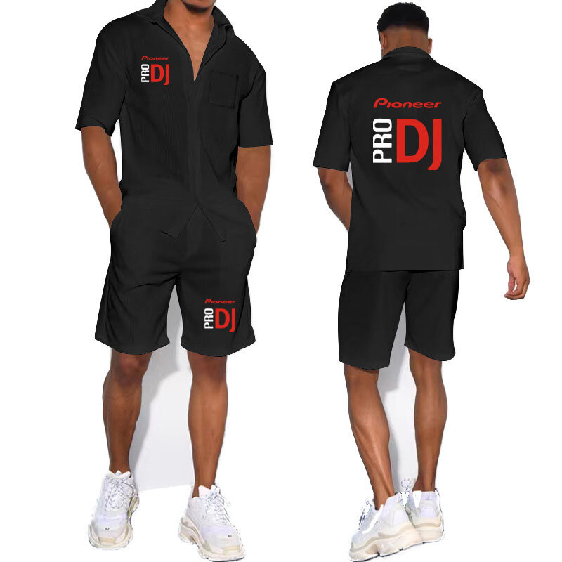 Fivela de verão masculina manga curta, camisa Harajuku estampada Pioneer Pro Dj, roupa de praia de férias, roupa confortável solta