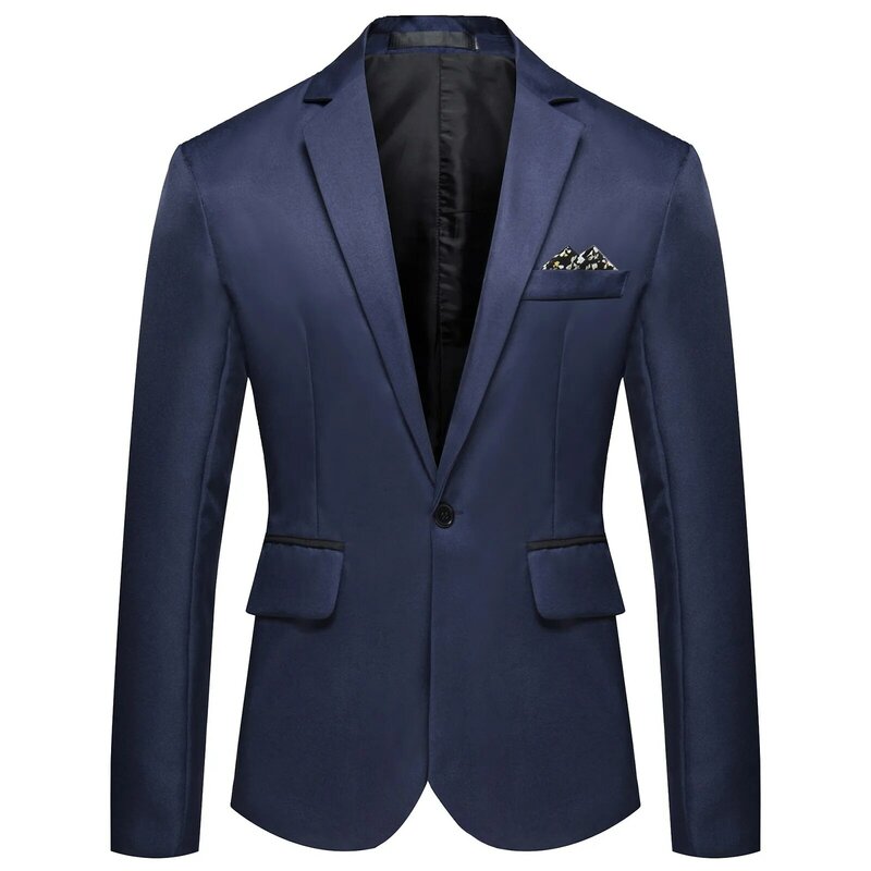 Мужской деловой пиджак с лацканами, темно-синий Повседневный официальный пиджак с лацканами для делового костюма, 2019