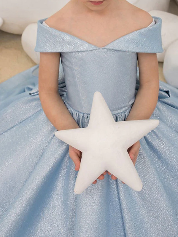 Abiti da ragazza di fiori blu chiaro semplice fiocco elegante abito da ballo in raso da principessa per bambini festa di compleanno vestito da prima comunione