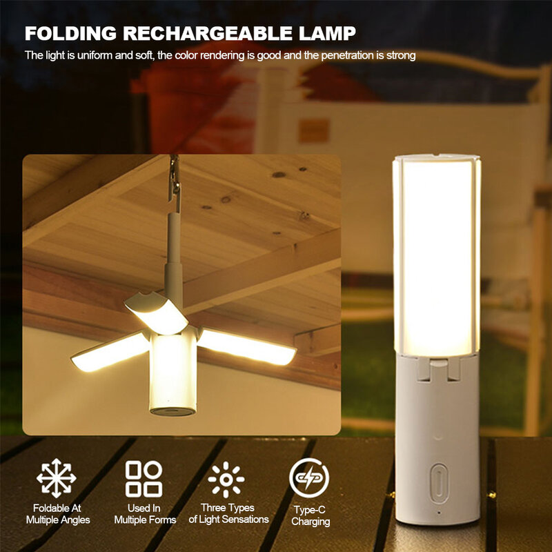 Folding Camping Lamp Type-C, recarregável, 4000mAh, Hand Hanging, Iluminação Tenda Portátil, Iluminação de Tenda, Dormitório, Jardim Lanterna