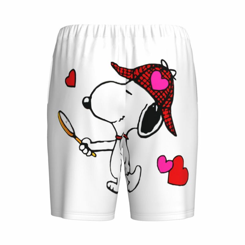 Custom Snoopy Woodstock Cartoon Animated Love Pajama Shorts for Men Sleepwear Lounge Bottom Stretch Sleep Short Pjs with Pockets