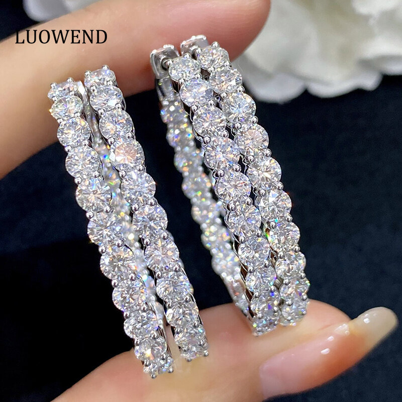 LUOWEND 18K Ouro Branco Brincos De Luxo Real Natural Diamante Moda Cordão Broca Forma Jóias De Casamento para As Mulheres Noivado