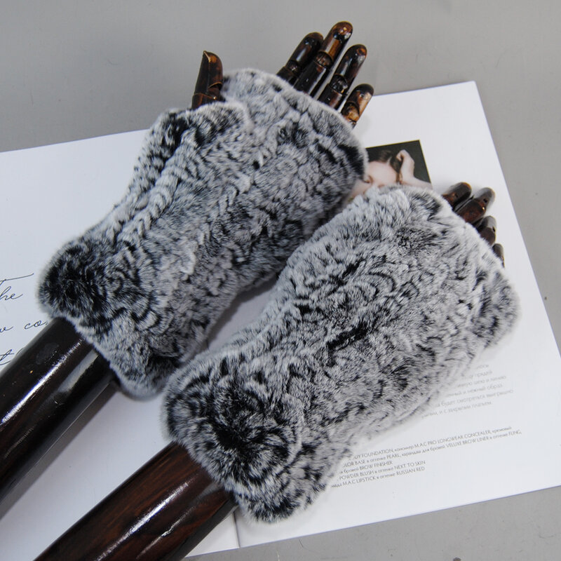 Mitaines tricotées en fourrure de lapin pour femmes, gants chauds sans doigts, nouvelle collection hiver 100%