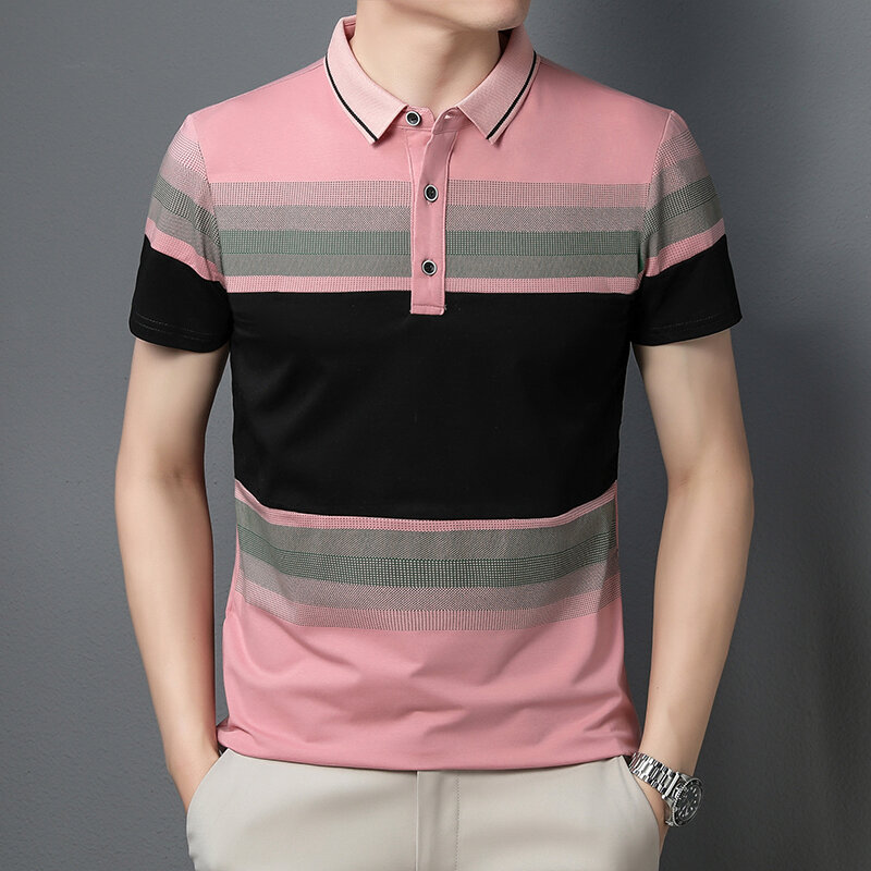 polo shirt men summer new high quality cotton men's Short sleeve Solid color splicing youth Business casual polo shirt M-4XL T03