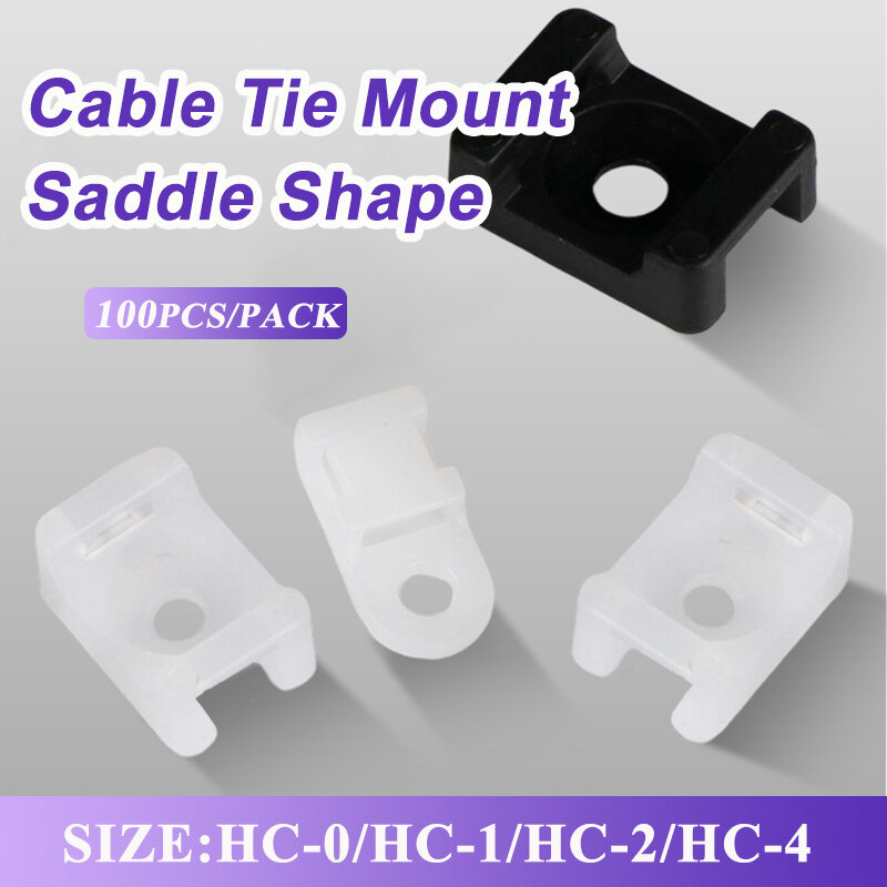 Cable Tie Mounts Seat Fixed Seat 100pcs Wire Buddle Saddle Type Plastic Holder White Black Plastic Saddle Cable Mount Holder