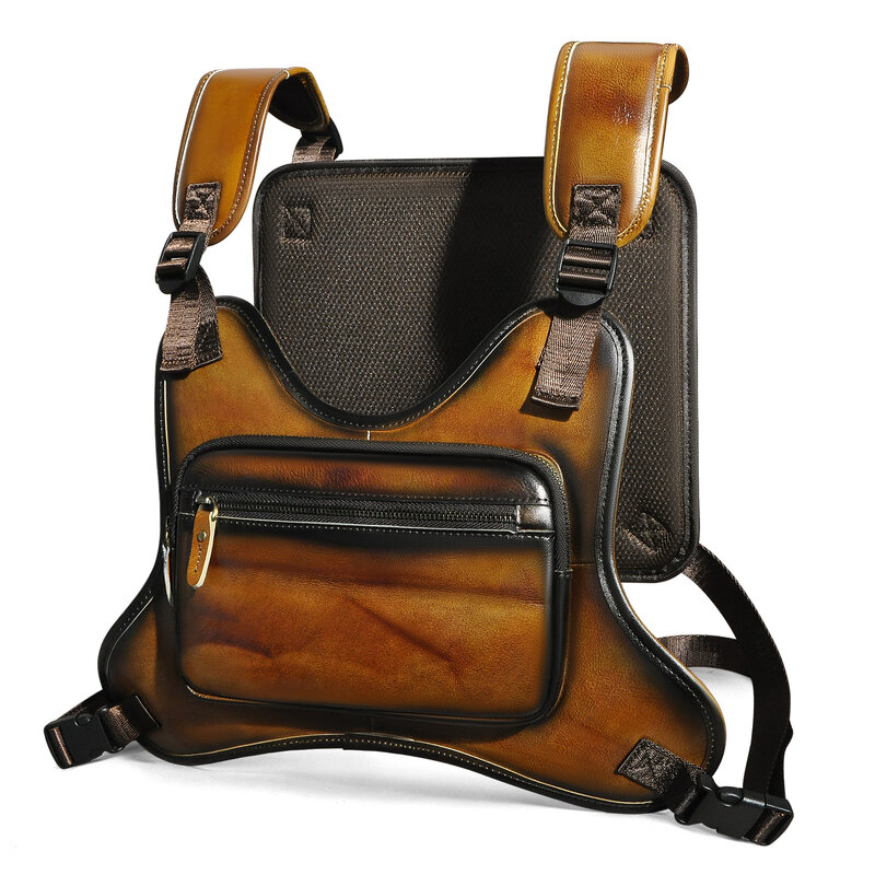 Винтажная уличная одежда из натуральной кожи, Мужская нагрудная сумка в стиле хип-хоп, нагрудная сумка с двумя ремнями, модная прямоугольная нагрудная сумка, 291 yb