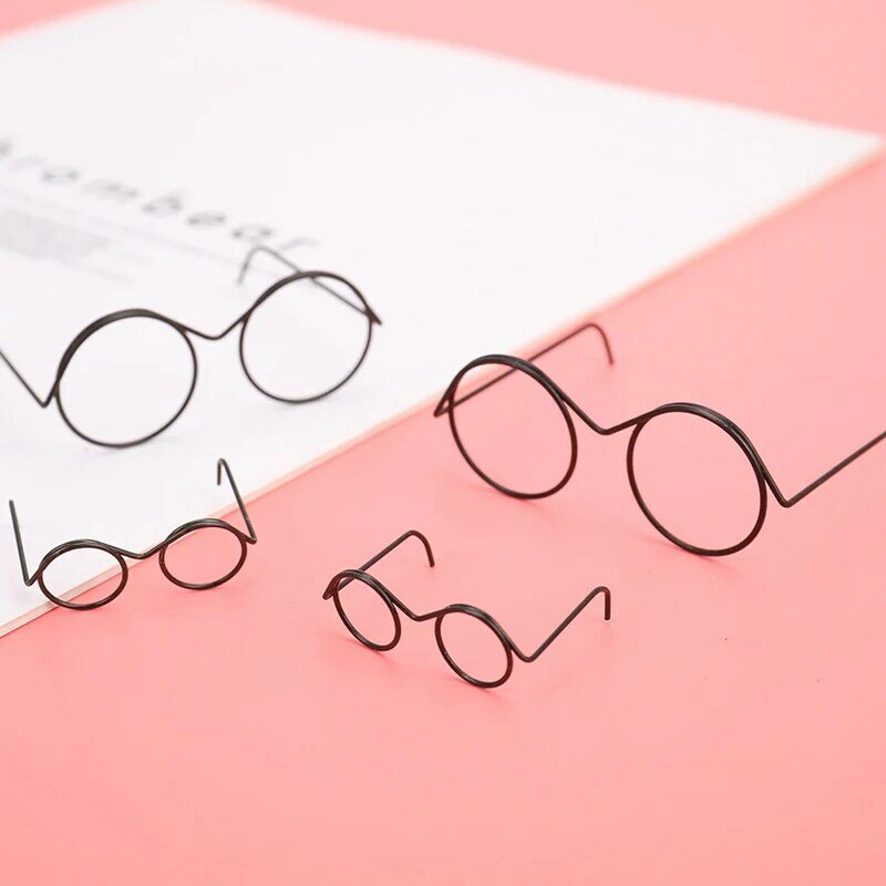 Retro Round Frame Glasses para Doll Acessórios, Elegante e sem lentes, Cool Doll Glasses