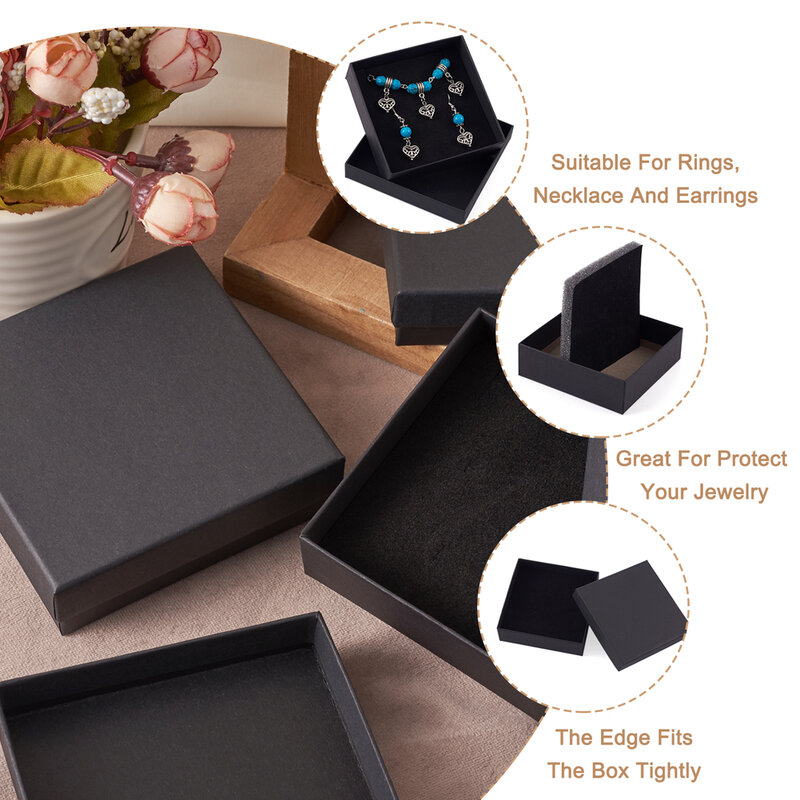 Boîtes à bijoux en carton rectangulaires et carrées, présentoir de rangement pour colliers, bracelets, boucles d'oreilles, bagues et colliers