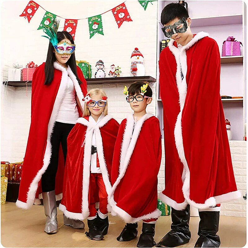 Cosplay Christmas Cape czerwony flanelowy z kapturem Santa Cloak dla dorosłych dzieci stroje świąteczne Prop na karnawał świąteczny prezent