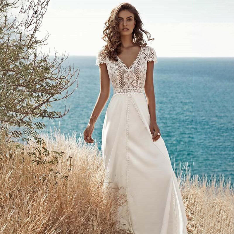 MK1494-Elegancka koronkowa suknia ślubna z szyfonu