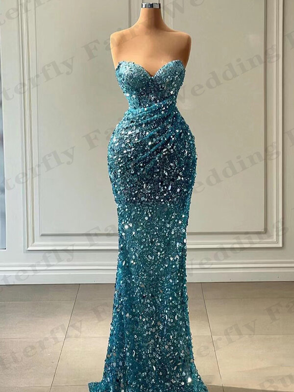 Elegant Sequins Mermaid Evening Dresses For Women Exquisite Sexy Off Shoulder Backless Sleeveless Long Fashion Party Prom Gown