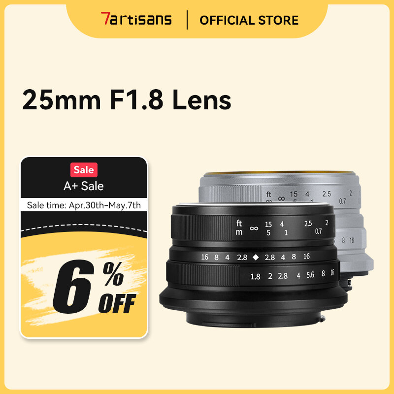 7Artisans 7 artisans 25mm F1.8 Manual Focus APS-C Prime Lens DSLR Mirrorless Camera for Sony E Zev-10 A7SII A6300 NEX-3R NEX-F3K Fujifilm FX X-Pro1 X-Pro2 X Canon EOS-M EOS-M2 M3 M50 Olympus, Panasonic Micro 4/3 Mount