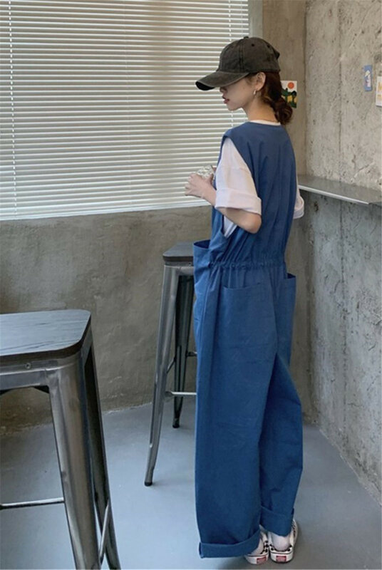 Forest style camisole pants with loose and lazy style, summer thin workwear design sense, niche one piece wide leg pants for wom