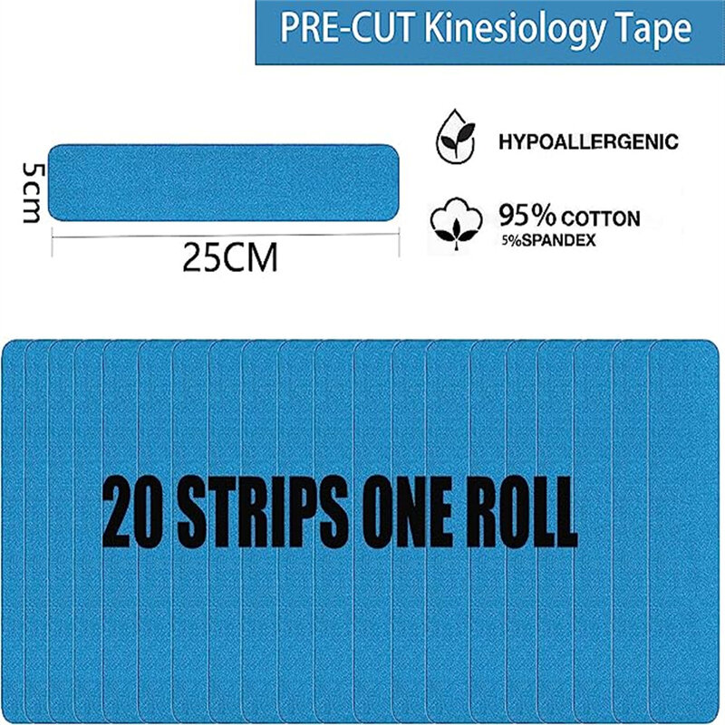 Kinesiologie Tape Pro Atletische Sporten (20 Voorgesneden Strips) Waterdichte Elastische Atletische Tape Spierpijnverlichting Gewrichtsondersteuning