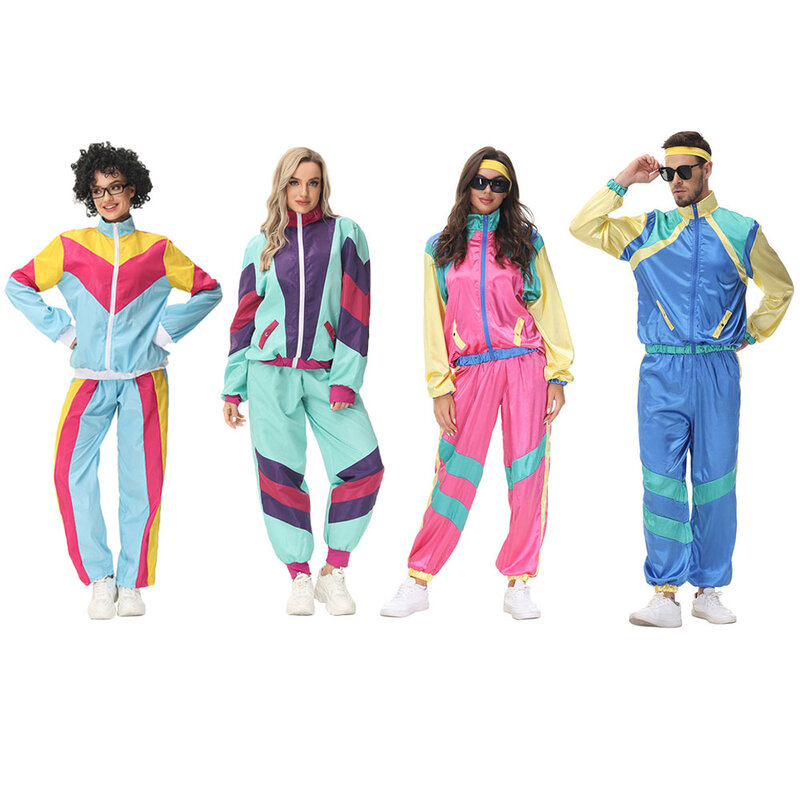 80s 90s Retro Disco Costumes Man Woman Halloween Roleplay Hippie Tracksuit Costume Party Adult Fashion Dress Up Hip Hop Outfits