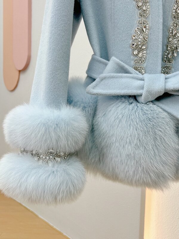 2023 Winter New Short Beaded Fox Fur Fur Coat Elegant Socialite Reversible Cashmere Coat Female Hot