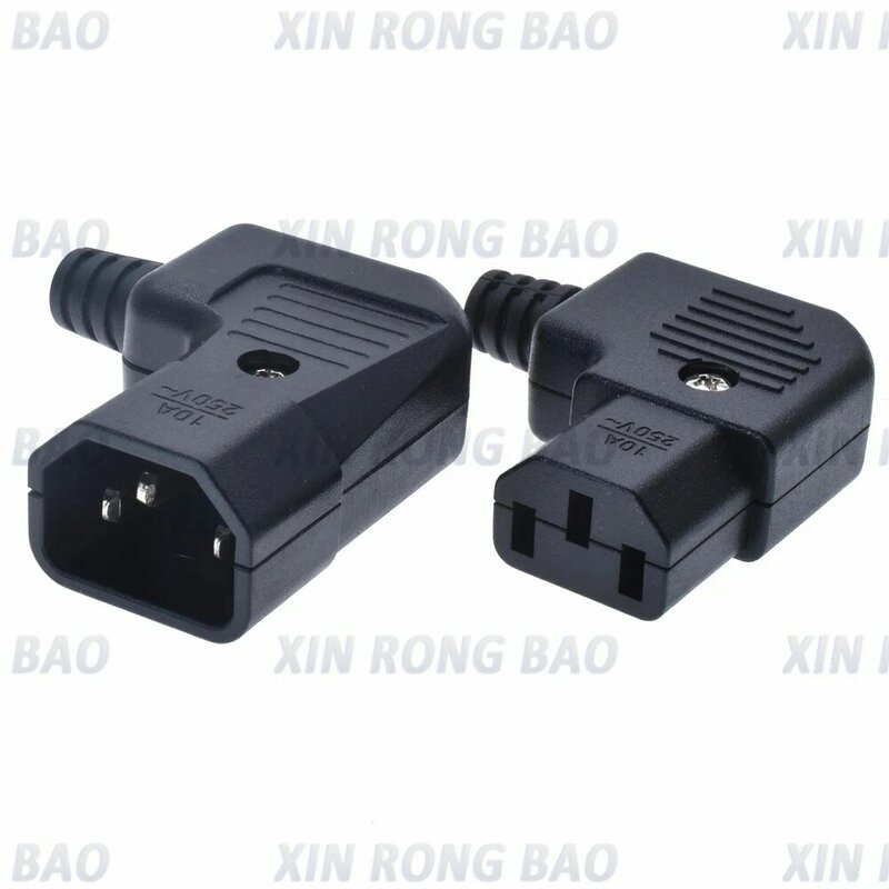 สีดำข้อศอก IEC320 C13 C14สายไฟสายไฟปลั๊กประกอบ IEC Connector Outlet UPS PDU ไฟฟ้า AC Socket Plug 10A 250V