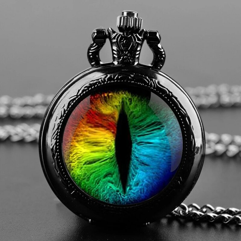 Reloj de bolsillo de cuarzo para hombre y mujer, pulsera clásica de Ojos de dragón, cúpula de cristal, colgante, cadena, encanto, regalo de joyería