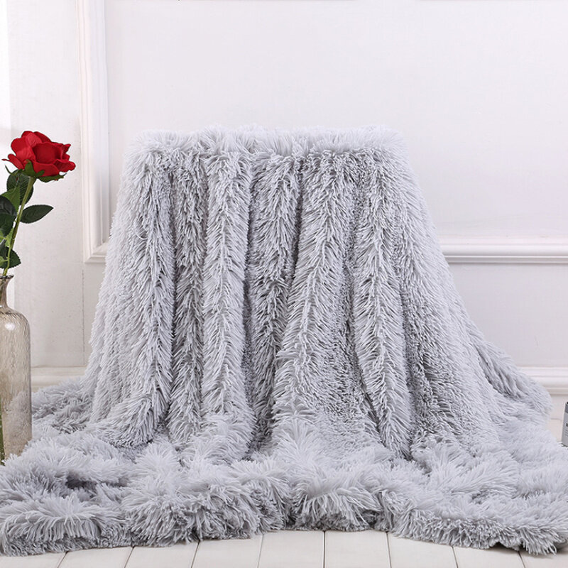 Super macio cobertor longo shaggy pele fuzzy falso lance cobertor presente quente elegante grosso macio sofá cama sherpa cobertores fronha