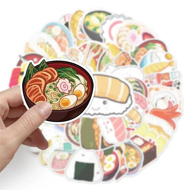 Japanese Food Graffiti Cartoon Adesivos, Impermeável, Criativo, Geladeira na Moda, Guitarra, Skate, Caixa De Viagem, Decoração, 50Pcs
