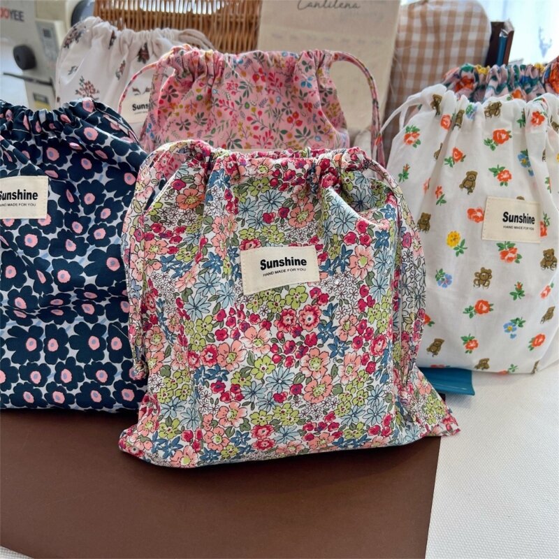 Сухая и влажная сумка для хранения детских подгузников, сумка для подгузников с цветочным принтом, кружевная сумка на шнурке