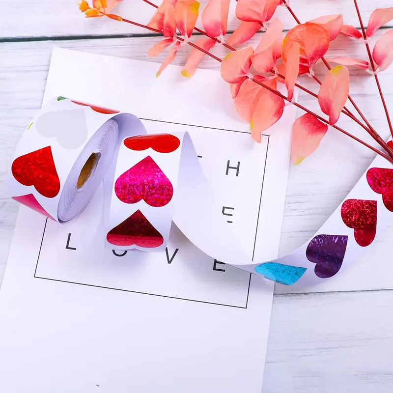 ❤️ 500 라벨 사랑 무지개 스티커 하트 모양 스크랩북 선물 포장 파티 웨딩 발렌타인 데이 문구 스티커 4