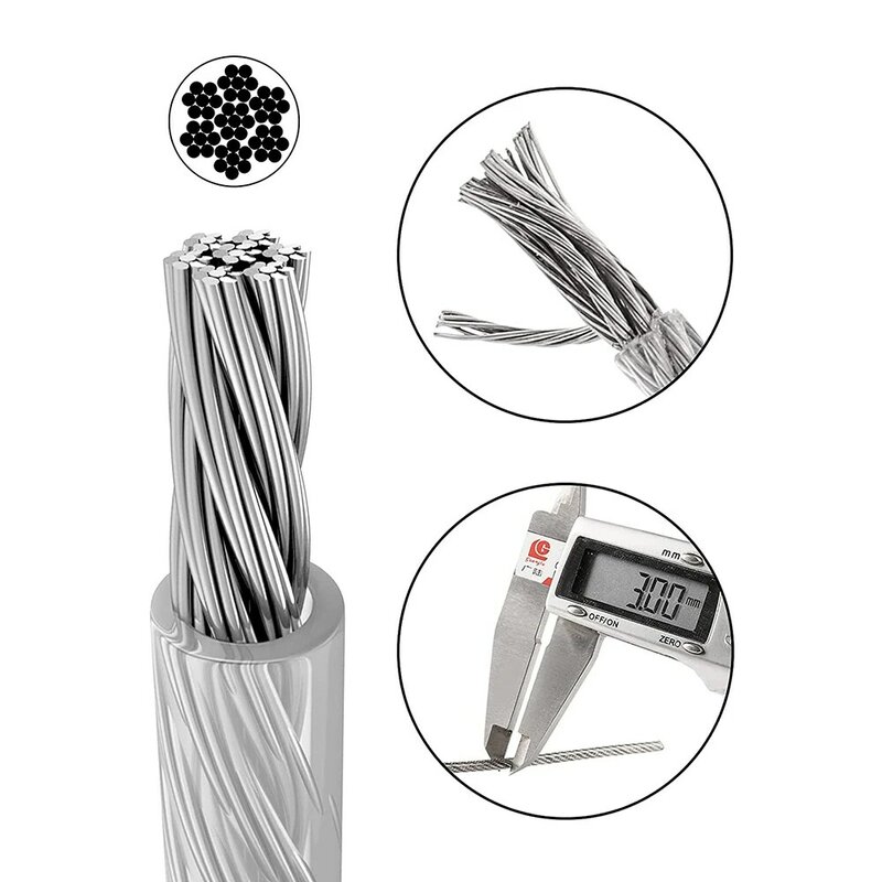 SGYM Cable Kit 20M/3mm Stainless Steel Wire Rope PVC Coated For Climbing Plants Garden Wire Balustrade
