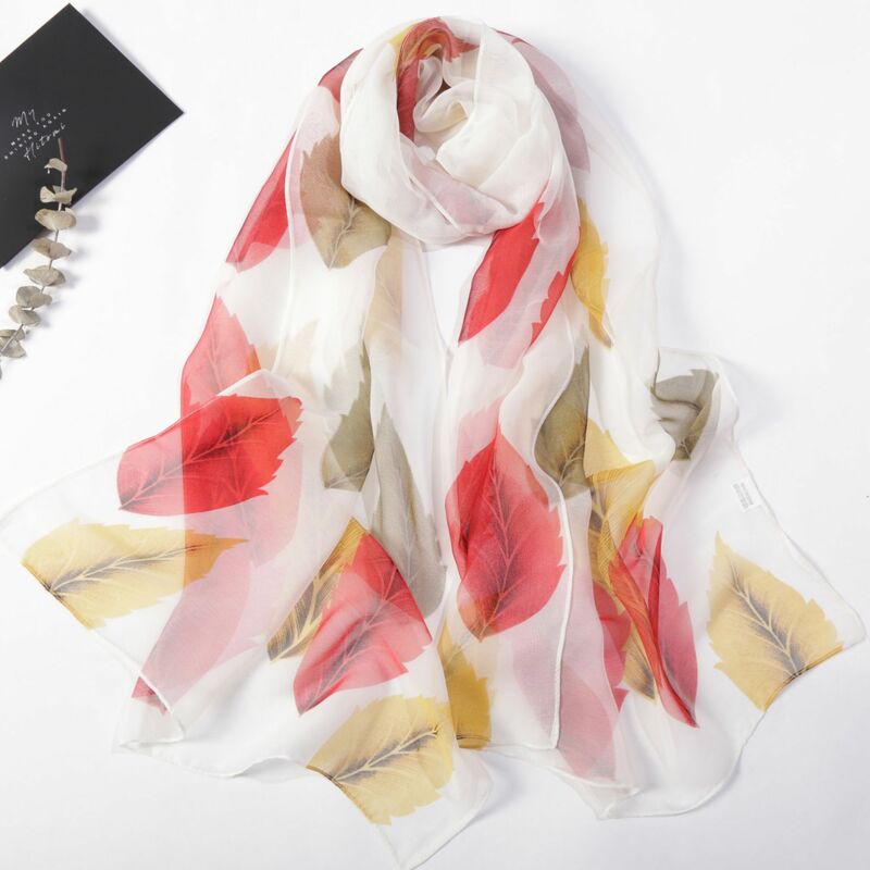 Nowe mody liść szyfonowa szal z żorżety kobiety druk geometryczny długi miękki szal szalik szal plaża chustka szalik Foulard