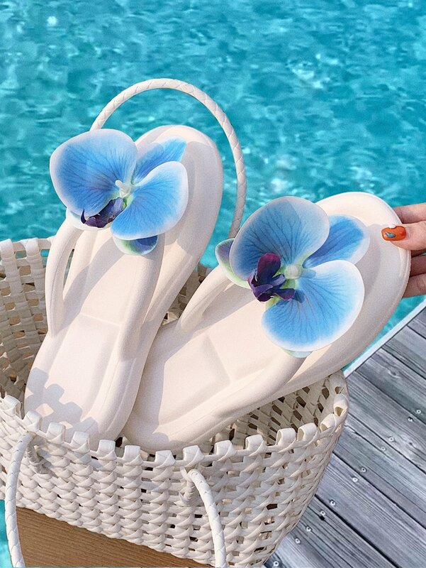 Infradito da spiaggia da donna pantofole a spina di pesce con orchidea a farfalla per scarpe da spiaggia per vacanze estive in spiaggia, Clip alla moda