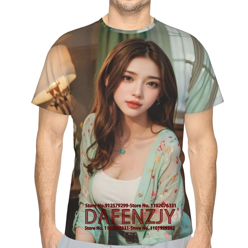 Mens Harajuku Tee Shirts 2024 Casual T-shirt Sexy Beauty 3D Printing Personalized Short-sleeved Fashion Daily Home Sports Tops