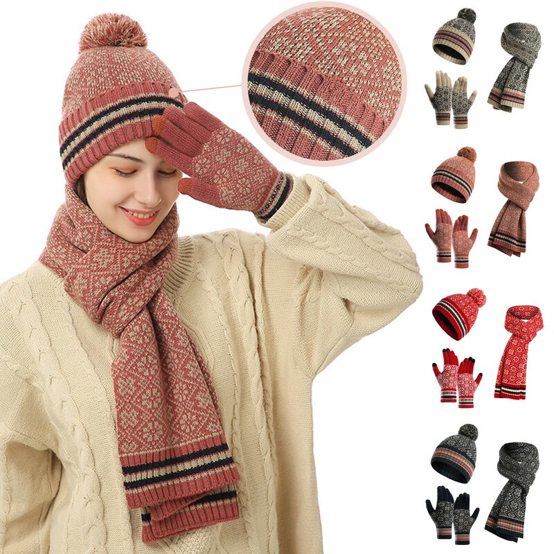 男性と女性のためのベルベットの帽子と手袋,スカーフのセット,厚くて厚い,暖かいキャップ,乗馬,サイクリング,首,屋外,冬,3個セット