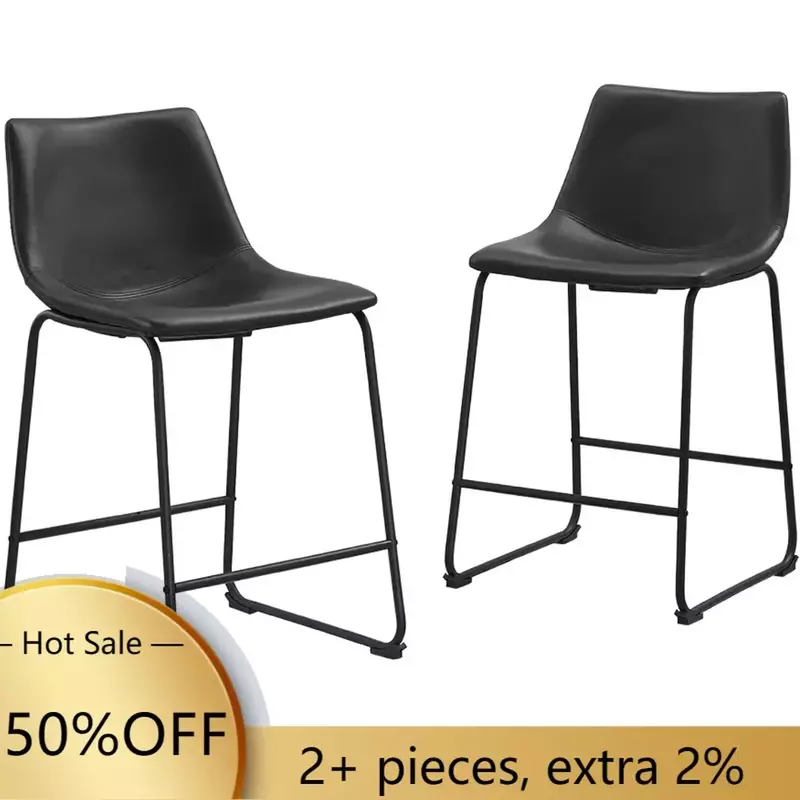 Set of 2 Chair  Faux Leather Armless Counter Chairs Black Freight Free Café Furniture