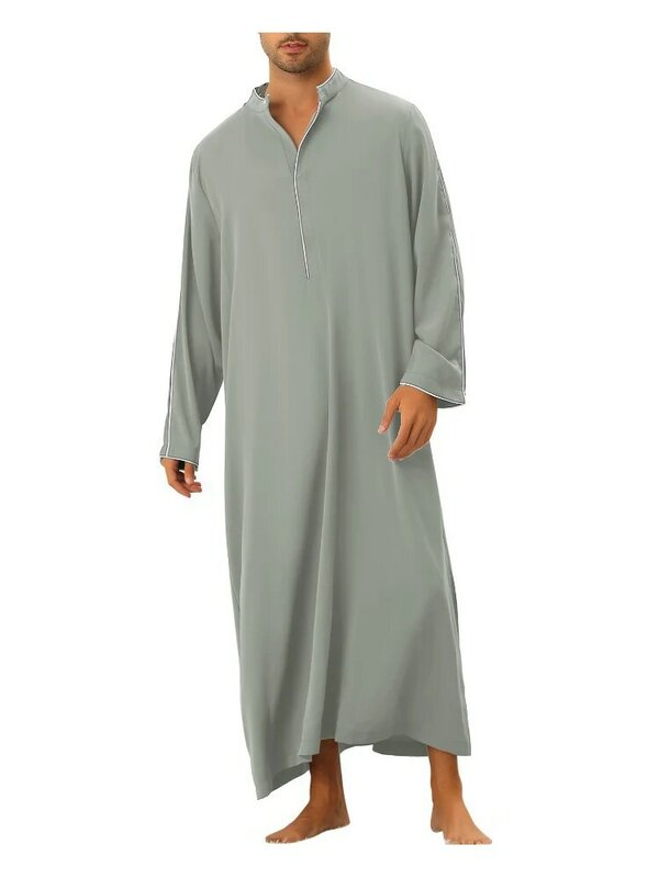 Middle Eastern Arab Long Men's Shirt Fashion V-neck Loose Jubba Thobe 2023 Spring Summer Muslim Male Casual Simple Robe