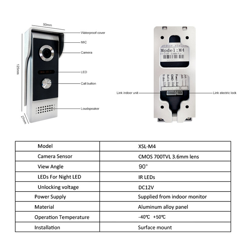 4.3 inch Wired Video Door Phone System Visual Intercom Doorbell with IR Night Vison 700TVL Outdoor Camera for Home Surveillance