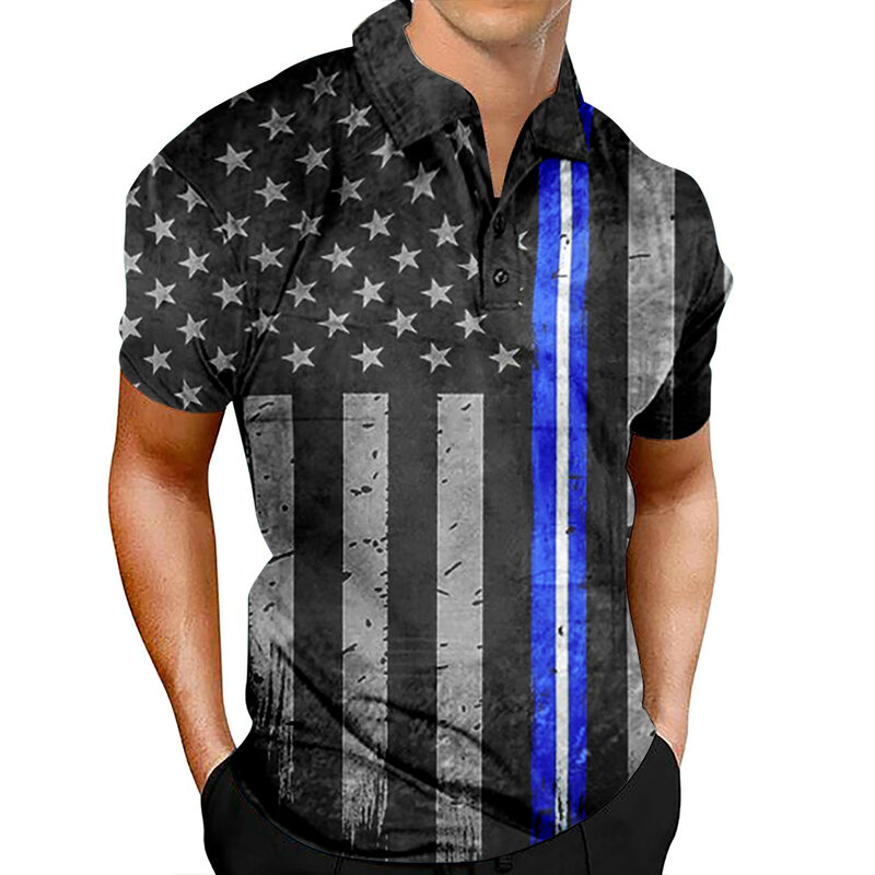 Pria kinerja patriotik Hari Kemerdekaan bendera Amerika kemeja pas klasik pakaian pria kaus pria