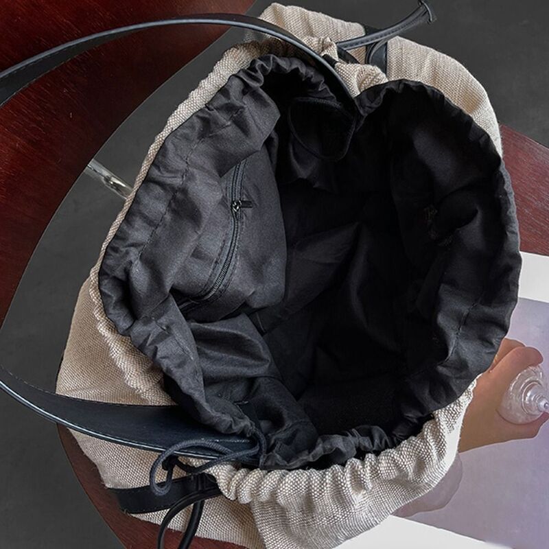 Drawstring Crossbody Travel Bag Casual Lightweight Canvas Tote Bag Large Capacity Shopping Bag Shoulder Bag