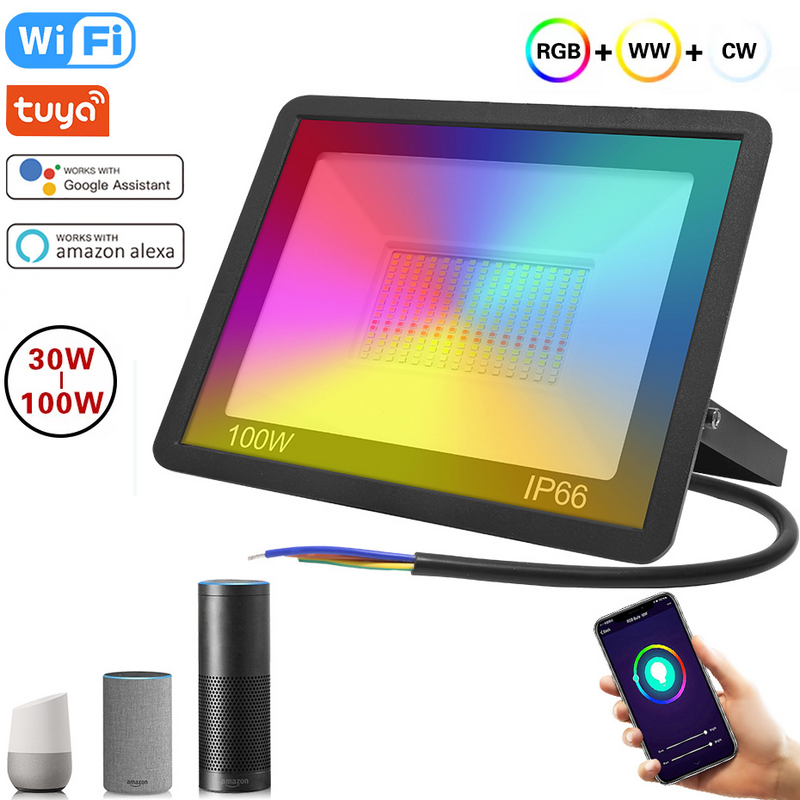 Tuya WiFi Thông Minh Pha Chiếu Sáng Ngoài Trời 30W 50W 100W Âm Trần RGB Điều Khiển Giọng Nói AC220V Chống Nước Đèn Tường đèn Trợ Sáng