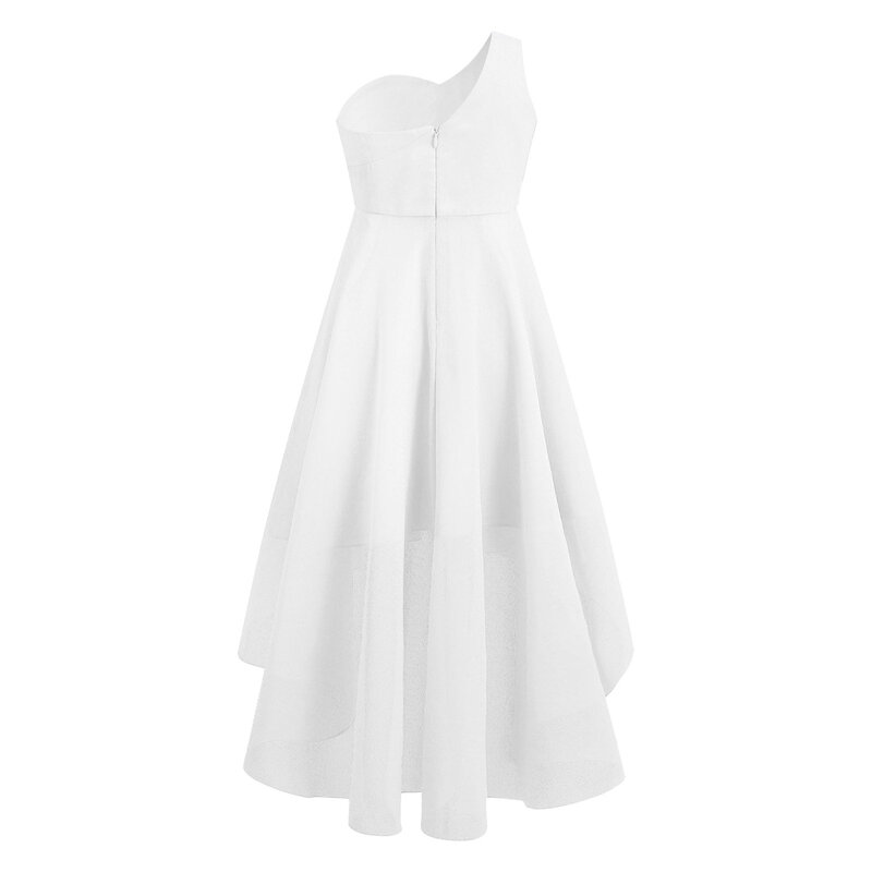 Элегантное блестящее шифоновое платье без рукавов на одно плечо для детей и девочек