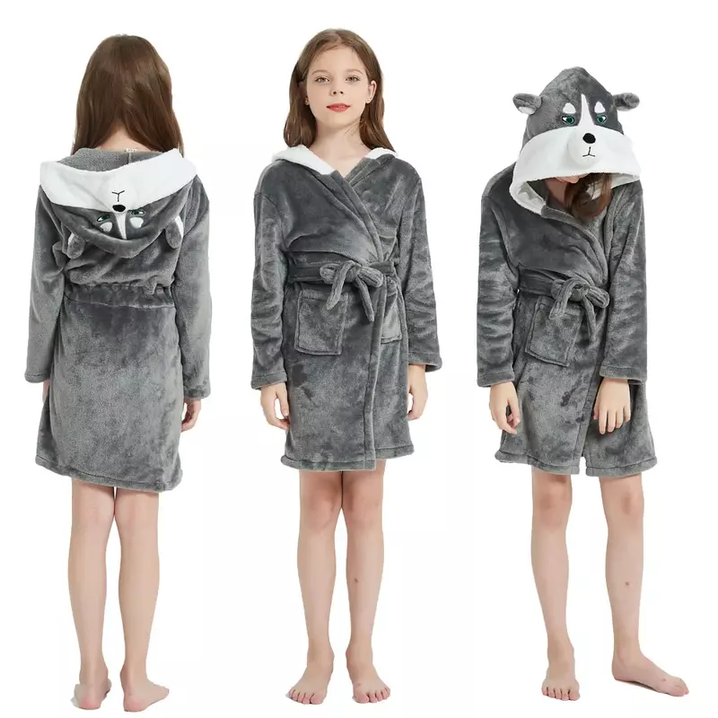 Long Sleeve Hooded Children's Bathrobe Cartoon Panda Kids Robe Lovely Animal Boys Bath Robe Spring Autumn Girls Bathrobe