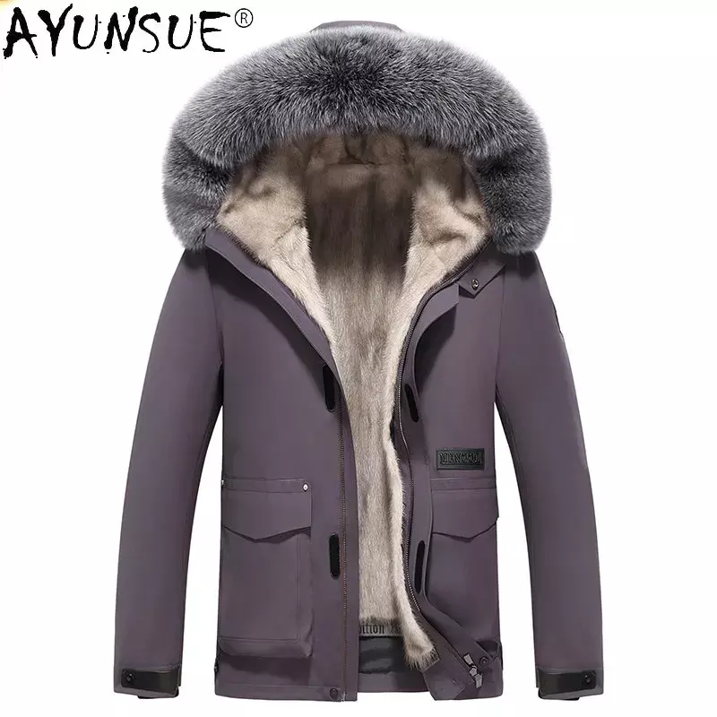 AYUNSUE New Winter Coat Men Clothing 2022 Warm Fur Parkas Mink Fur Liner Detachable Fur Coats and Jackets Fox Fur Collar SGG775