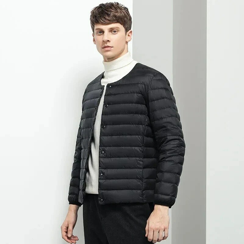 남성용 안감 오리 재킷, O-넥 가변 V-넥 2024, 가을 및 겨울, 따뜻한 칼라리스, 초경량 다운 재킷, 새로운 스타일