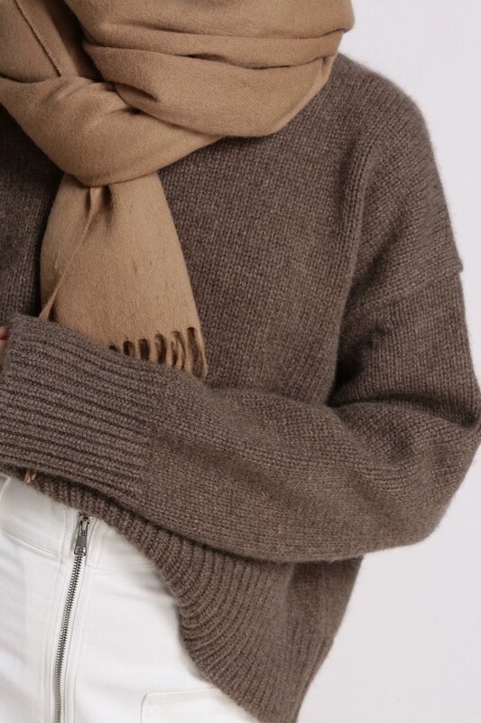 Женский толстый кашемировый свитер, свободный Трикотажный свитер с круглым вырезом, Осень-зима 2023
