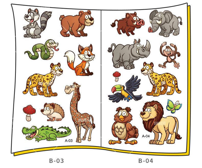 Autocollants de tatouage temporaire Animal, 10 feuilles/ensemble, Stickers Lion, girafe, éléphant, lapin, maquillage corporel, cadeau pour bébé, enfants