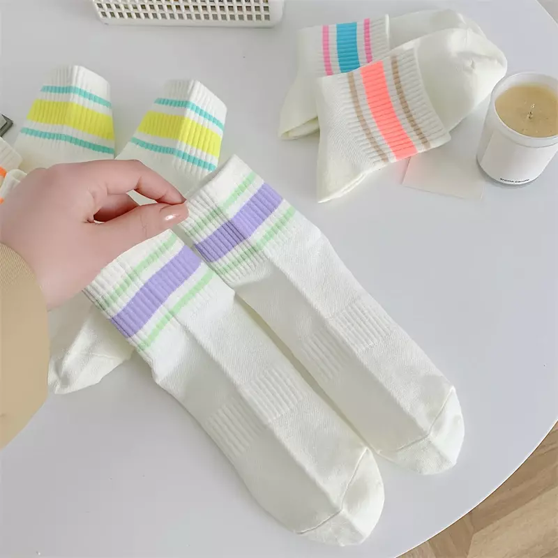 6 Paar Damen Socken setzen dünne neue gemischte Farbe lässig gestreifte Multi pack Mesh Socken adrette Stil einfache lässige Basic weiße Socken