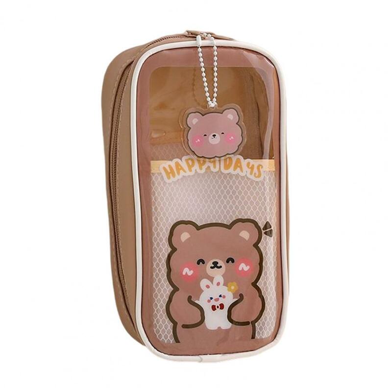 Кавайная сумка для карандашей большой емкости из искусственной кожи с милым прозрачным медведем, чехол для хранения канцелярских принадлежностей, школьные принадлежности