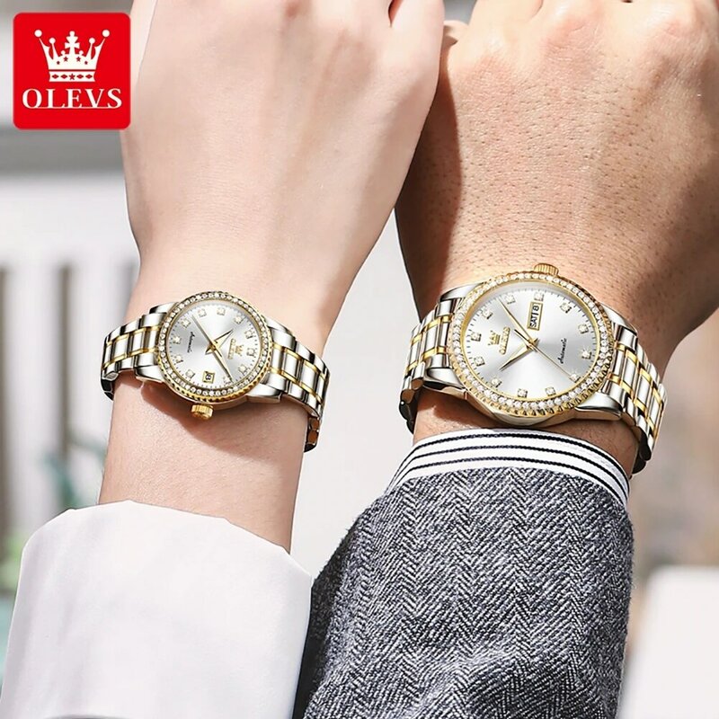 OLEVS 7003 Top Gold Fully Automatic Mechanical Watch Fashion Brand Diamond Stainless Steel Waterproof Watch Men's Women's Watch