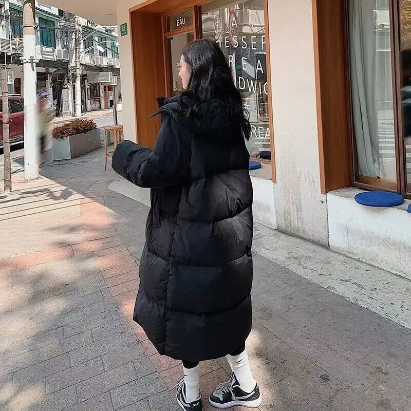 Comprimento do joelho feminino casaco de algodão, estilo coreano, inverno, pequeno, novo, 2023