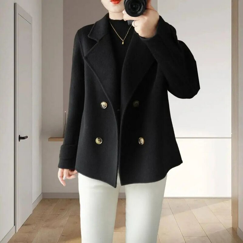 Abrigo largo de lana con doble botonadura para mujer, ropa de abrigo cálida y elegante, para viajes de negocios, Otoño e Invierno