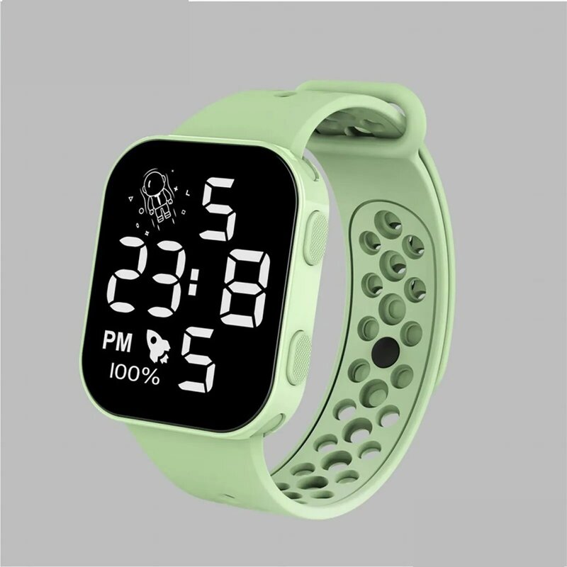 Children'S Sports Electronic Watches Daily Outdoor Activities Led Display Time Square Silicone Strap Watches Simple Practical