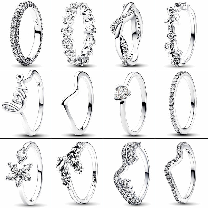 Новинка 2024, кольцо из серебра 925 пробы, кольцо вечности в виде ряда сердец, кольцо для любимой для женщин, обручальное кольцо Pandora, ювелирные изделия, Подарок на годовщину